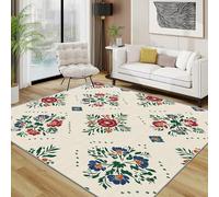 AUWUUA Tapis de Chambre à Coucher Beige à Motif Floral 80 x 300 cm, Lavable, Style Oriental Vintage bohème, Doux, à Poils Courts, antidérapant, pour Salon, Chambre d'enfant, Salle à Manger