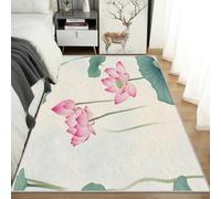 AUWUUA Tapis de Chambre Fleur de Lotus Rose 170x200cm, Style Asiatique Oriental Chinois, Motif Floral, Lavable, antidérapant, pour Le Salon, la Salle à Manger, la Chambre d'enfant ou Le Bureau.