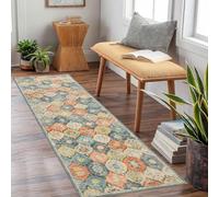 AUWUUA Tapis de Couloir 210 x 240 cm, Lavable Treillis marocain Vintage, Poils Courts Doux, Aspect Vieilli, Tapis antidérapant pour entrée, Chambre, Cuisine, buanderie ou comme paillasson. Fin.