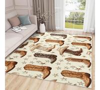 AUWUUA Tapis de Couloir antidérapant Lavable pour Chambre d'enfant 90 x 120 cm, Bottes de Cowboy Western, Chapeaux, étoiles du Texas, Wild West, pour Couloir, Cuisine, entrée, Chambre, Ferme