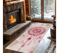 AUWUUA Tapis de Couloir Dreamcatcher Boho 60x140cm, dégradé Aquarelle Rouge, Lavable, Doux, à Poils Courts et antidérapant Tapis pour la Cuisine, l'entrée, la Chambre ou la buanderie
