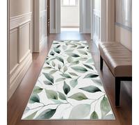 AUWUUA Tapis de Couloir Feuilles Vertes 140x240cm, Lavable, Motif Aquarelle d'eucalyptus, antidérapant Tapis pour entrée, Couloir, Chambre, Salle de Bain, Cuisine, Tapis de Sol, décoration intérieure