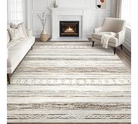 AUWUUA Tapis de Couloir Lavable Style bohème marocain, 70 x 160 cm, Doux Tapis antidérapant pour Chambre, Salle à Manger, Cuisine, entrée ou Bureau - Crème et Marron