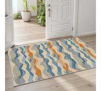 AUWUUA Tapis de Couloir rayé Lavable 40 x 100 cm, Motif Aquarelle Abstrait Moderne et ondulé Tapis pour Salon, Chambre, Cuisine. Moquette antidérapant à Poils Courts, Coloris Bleu-Marron.