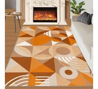 AUWUUA Tapis de Cuisine Abstrait Orange 120 x 120 cm, Motif géométrique Industriel des années 70, Lavable, antidérapant, pour Salon, Chambre d'enfant