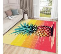 AUWUUA Tapis de Cuisine Motif Ananas 180 x 220 cm, Motif Fruits tropicaux, pour Chambre de Fille, Rayures colorées, Style Pop Art, Lavable et antidérapant, pour Salle de Classe et Salle de Jeux