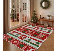AUWUUA Tapis de Noël 40x100cm, Patchwork de Noël, pour entrée, Salle de Bain, Cuisine, Lavable, Doux, antidérapant, à Carreaux, Rennes et Flocons de Neige, Tapis de Sol d'intérieur pour Chambre