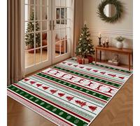 AUWUUA Tapis de Noël Lavable 60x90cm, Motif Sapin et cerf, Rayures Rouges et Vertes, antidérapant, Doux, idéal pour entrée, buanderie, Couloir ou Salle de Jeux