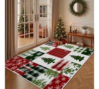 AUWUUA Tapis de Noël Patchwork 90x150cm, Motif Sapin de Noël Vert et Rouge à Carreaux, Tapis d'entrée à Poils Courts, Lavable et antidérapant, idéal pour la Cuisine, Le Salon et la Chambre.