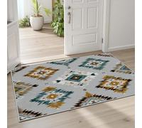 AUWUUA Tapis de Porte à Motif aztèque 80x160cm, Tapis géométrique à Poils Courts pour Chambre, Moquette antidérapant Lavable d'inspiration sud-Ouest américaine, pour entrée et Salle de Bain