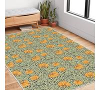 AUWUUA Tapis de Salon 100 x 200 cm, Style William Morris Rustique, Motif Floral botanique, Lavable, antidérapant, pour Chambre, Salle à Manger, Cuisine, Salle de Bain, paillasson, Vert/Jaune