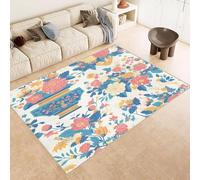 AUWUUA Tapis de Salon 240 x 330 cm, Motif Floral Vintage, Lavable et antidérapant, Motif Plantes Fines et Fleurs, pour Chambre à Coucher, Salle à Manger, Ferme, Bureau, Bleu et Rouge