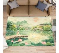 AUWUUA Tapis de Salon Classique Chinois 70 x 140 cm, Motif Lady Lotus, Pont Antique, Vue sur Le lac, Lavable, pour Chambre à Coucher, Tapis d'Asie Orientale, décoration d'intérieur