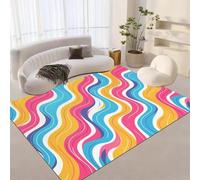 AUWUUA Tapis de Salon coloré à Lignes ondulées 70 x 140 cm, Moderne, Simple, Lavable, antidérapant, pour Cuisine, entrée, buanderie, Salle à Manger, décoration esthétique