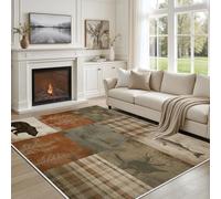 AUWUUA Tapis de Salon en Patchwork Marron 140 x 200 cm Motif Vintage Ferme, Montagnes, forêt, Animaux, Chambre à Coucher, Tapis Lavable à Poils Courts pour entrée, Chambre d'enfant, Salle de Bain