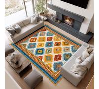 AUWUUA Tapis de Salon Lavable à Bordure géométrique Abstraite, 120 x 140 cm, Style bohème, Inspiration tribus du Sud-Ouest, Doux et antidérapant Tapis pour la Chambre, la Salle à Manger ou Le Bureau