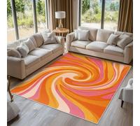 AUWUUA Tapis de Salon Lavable à Rayures abstraites rétro des années 70 120 x 200 cm Orange Rose Moderne antidérapant Esthétique Tapis de Sol pour Chambre, Salle à Manger, entrée, Cuisine