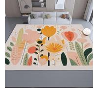 AUWUUA Tapis de Salon Lavable Motif Feuilles et Plantes abstraites Style bohème 90 x 180 cm, antidérapant pour Chambre, Salle à Manger, Cuisine, Chambre d'enfant, Orange, Vert, Rose