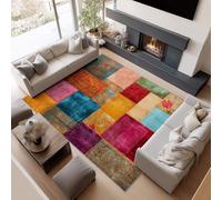 AUWUUA Tapis de Salon rétro Abstrait Patchwork 200x250cm, Blocs de Couleur bohèmes, antidérapant, Lavable, pour Chambre, Cuisine, Salle à Manger, Fin