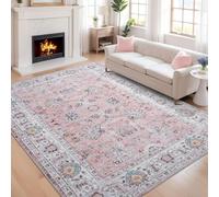 AUWUUA Tapis de Salon Rose Lavable 140x200cm, Style Oriental Floral Vintage, Tapis de Chambre Moderne antidérapant à Poils Courts et Doux pour Salle à Manger, Fin