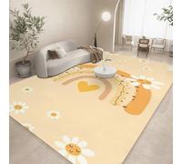 AUWUUA Tapis de Sol antidérapant Lavable Motif Arc-en-Ciel et cœurs pour Enfants, Motif Dessin animé, Jaune, 70 x 140 cm, pour Chambre d'enfant, Salle de Jeux, Salle de Classe, Salon