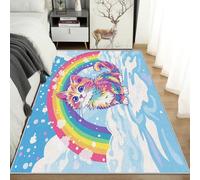 AUWUUA Tapis de Sol Arc-en-Ciel pour Chambre de Fille, Motif Chat, 120 x 240 cm, Motif Animal Fantastique, Motif Chaton, Motif Dessin animé, Lavable et antidérapant, pour Chambre d'enfant
