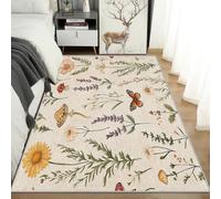 AUWUUA Tapis d'entrée à Motifs de Papillons, de Fleurs et de Champignons, Style Rustique, Lavable, idéal pour Le Salon, la Chambre à Coucher ou la Chambre d'enfant, 250 x 250 cm