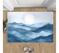 AUWUUA Tapis d'entrée Abstrait Montagne 160 x 250 cm, antidérapant, pour Cuisine, Salle de Bain, Couloir, Motif Aquarelle Bleu, Lavable, pour Salon, Chambre à Coucher