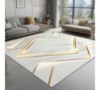 AUWUUA Tapis en marbre Blanc et Or 130 x 240 cm, Simple, Luxueux, Moderne, symétrique, géométrique, pour Chambre à Coucher, entrée, Lavable, antidérapant, Grand Format, pour Salon, Bureau, Couloir