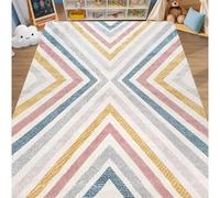 AUWUUA Tapis Enfant à Rayures colorées 70x120cm, Motif Losanges rétro Minimaliste, Tapis de Chambre, Moquette d'intérieur Moderne, Lavable, antidérapant, Motif Arc-en-Ciel, pour entrée