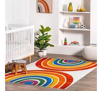 AUWUUA Tapis Enfant Arc-en-Ciel 230x250cm, Rayures colorées, Poils Courts, Lavable, pour Chambre, Tapis de Sol antidérapant pour Salle de Jeux, Salle de Classe, Salon, Salle à Manger et Couloir.