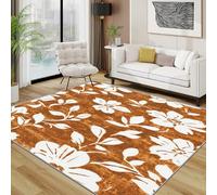 AUWUUA Tapis Floral Lavable pour Chambre 90x180cm Marron Vintage Fleur Botanique Tapis pour Entrée Cuisine Salle de Bain Décor, Rétro Ferme Moquette de Sol Antidérapant