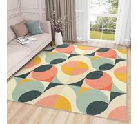 AUWUUA Tapis géométrique 120 x 210 cm, Style Minimaliste Moderne des années 70, Vert, Jaune, Orange, Lavable, pour Salon, Chambre à Coucher, Salle à Manger