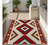 AUWUUA Tapis géométrique Lavable 130x190cm, Style aztèque Indien du Sud-Ouest, antidérapant, Doux et à Poils Courts, idéal pour Le Salon et la Chambre, Couleur Rouge-Brun.