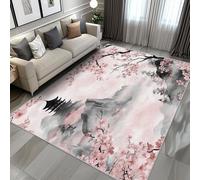 AUWUUA Tapis Japonais Fleurs de Cerisier 50x130cm, Lavable, Motif Floral Oriental Asiatique à l'encre de Montagne, Tapis Doux à Poils Courts pour Chambre, Cuisine, entrée, paillasson