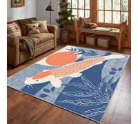 AUWUUA Tapis Japonais Motif Carpe koï 70 x 140 cm, Style bohème Asiatique, Lavable, antidérapant, Doux, pour Chambre d'enfant, Salle de Jeux, entrée, Salon