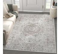 AUWUUA Tapis Lavable à Motif Floral médaillon 230 x 250 cm, Style Vintage, Fin et Doux, Effet Vieilli, antidérapant, idéal pour Chambre, Salon, Salle à Manger ou Bureau, Gris