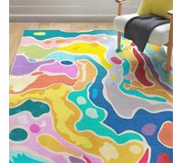 AUWUUA Tapis Lavable Art Abstrait coloré pour Salon 200 x 290 cm Ultra Fin Funky Esthétique Vagues Tapis de Sol antidérapant pour Cuisine Entrée Chambre Dortoir Chambre d'enfant