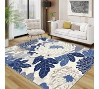AUWUUA Tapis Lavable Bleu et Blanc à Motif Floral bohème 200 x 280 cm, Grand Vintage, Rustique, Motif chrysanthème, pour Salon, Chambre à Coucher, décoration, antidérapant pour entrée
