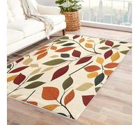 AUWUUA Tapis Lavable imprimé Feuilles d'automne pour entrée 160 x 250 cm Moquette botanique Jaune Orange d'automne pour Chambre, Salon, Tapis de Sol de Cuisine antidérapant Vintage Rustique