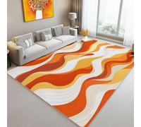 AUWUUA Tapis Lavable Orange brûlé Motif Vagues abstraites 60 x 180 cm pour Salon, Design esthéticienne Funky années 70, Tapis géométrique Moderne antidérapant pour Chambre à Coucher ou Bureau