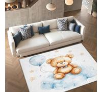 AUWUUA Tapis Lavable Ours en Peluche Mignon pour Chambre d'enfant, 100 x 140 cm, étoiles et Nuages, Bleu. Idéal pour Chambre de garçon ou de Fille, Salon ou Salle de Jeux.