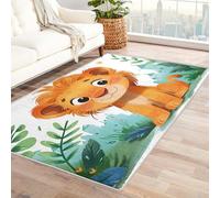 AUWUUA Tapis Lion pour Chambre d'enfant 60 x 110 cm Lavable Motif Animaux de la forêt pour Chambre d'enfant, Salle de Jeux, antidérapant