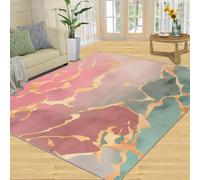 AUWUUA Tapis marbre Rose Vert 160 x 200 cm, Moderne, Abstrait, Luxueux, Texture dorée, Lavable, antidérapant, pour Salon, Chambre à Coucher, Tapis de Sol Fin à Poils Ras pour paillasson de Cuisine