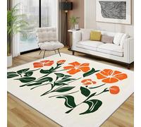 AUWUUA Tapis Minimaliste à imprimé Floral pour Chambre à Coucher 70 x 160 cm Lavable Motif Fleurs Orange et Vertes Tapis de Porte Moderne et esthétique Rustique Antidérapant pour Salon Hall d'entrée