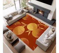 AUWUUA Tapis Minimaliste Orange et Or Lavable 80x150cm, Motif Artisanal Moderne Abstrait de Fruits et Agrumes, Tapis d'Entrée Rouge Doux et Antidérapant pour Chambre, Couloir, Bureau