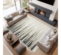 AUWUUA Tapis Moderne à Rayures géométriques 150 x 210 cm Noir/Gris, Lavable Tapis antidérapant pour Salon, Chambre, Salle à Manger, hôtel, Cuisine, entrée ou Bureau.