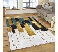 AUWUUA Tapis Moderne géométrique Lavable pour Salon, 80 x 250 cm, Fin, antidérapant et Doux, Vert, Noir et Or, à Poils Courts, idéal pour l'entrée, la Cuisine ou Le Bureau.