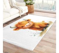 AUWUUA Tapis Motif Vache des Highlands 140 x 200 cm pour Chambre de garçon et Fille, Joli Tapis à Poils Ras, Lavable et antidérapant, Motif Animaux de la Ferme, idéal pour Salle de Jeux