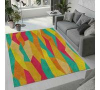 AUWUUA Tapis Multicolore à Motifs géométriques irréguliers 90 x 120 cm, Doux, antidérapant, Lavable, pour Chambre à Coucher, Moderne, Patchwork, pour Salon, Salle à Manger, Cuisine